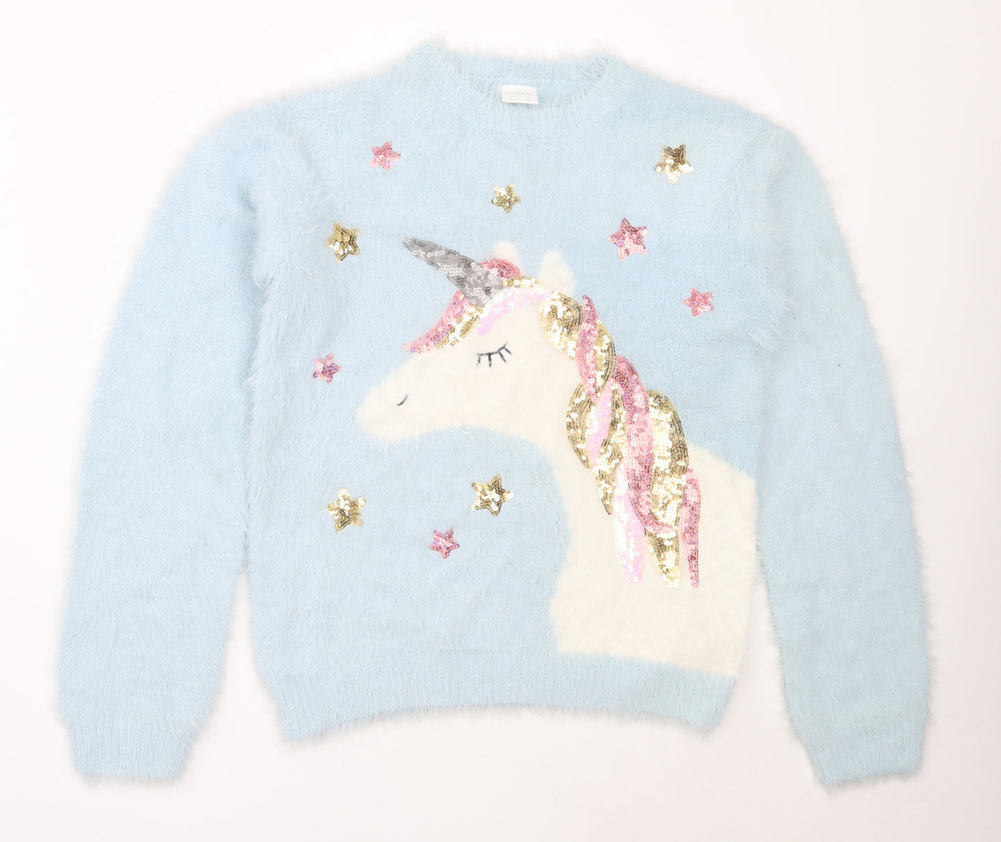 F&F Girls Blue Round Neck  Polyamide Pullover Jumper Size 13-14 Years