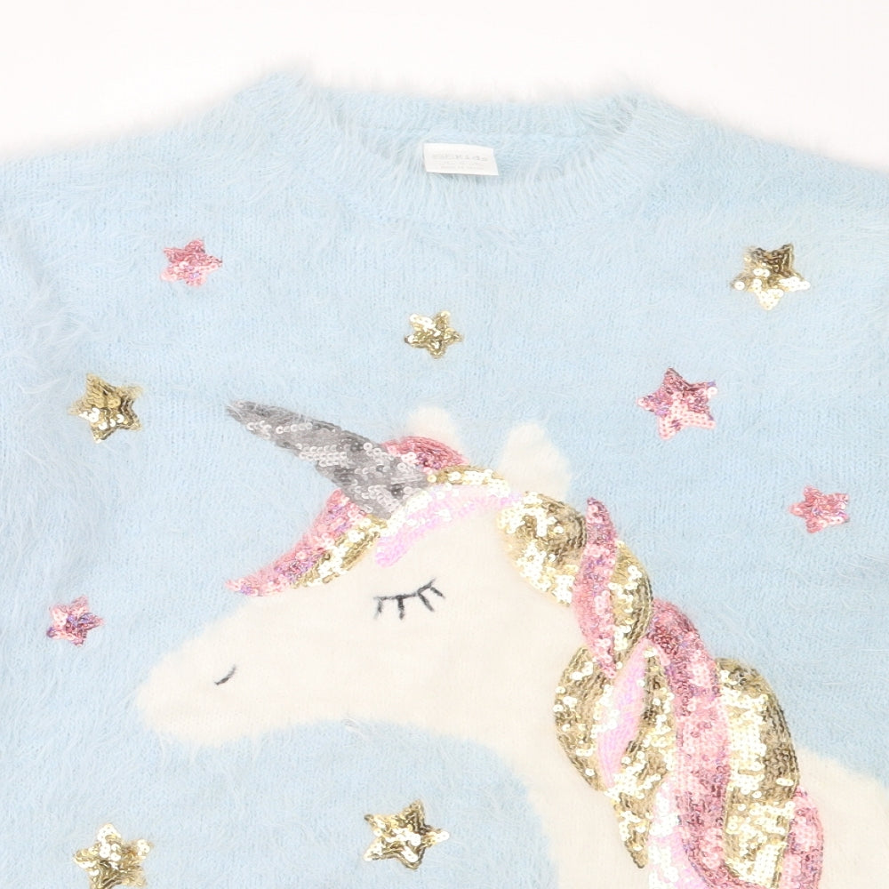 F&F Girls Blue Round Neck  Polyamide Pullover Jumper Size 13-14 Years