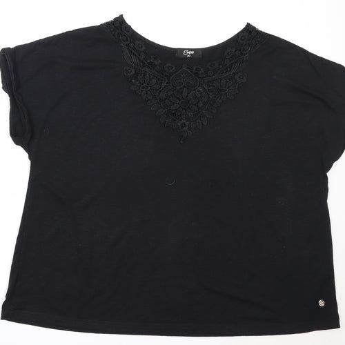 Emreco Womens Black  Polyester Basic T-Shirt Size 20 Round Neck