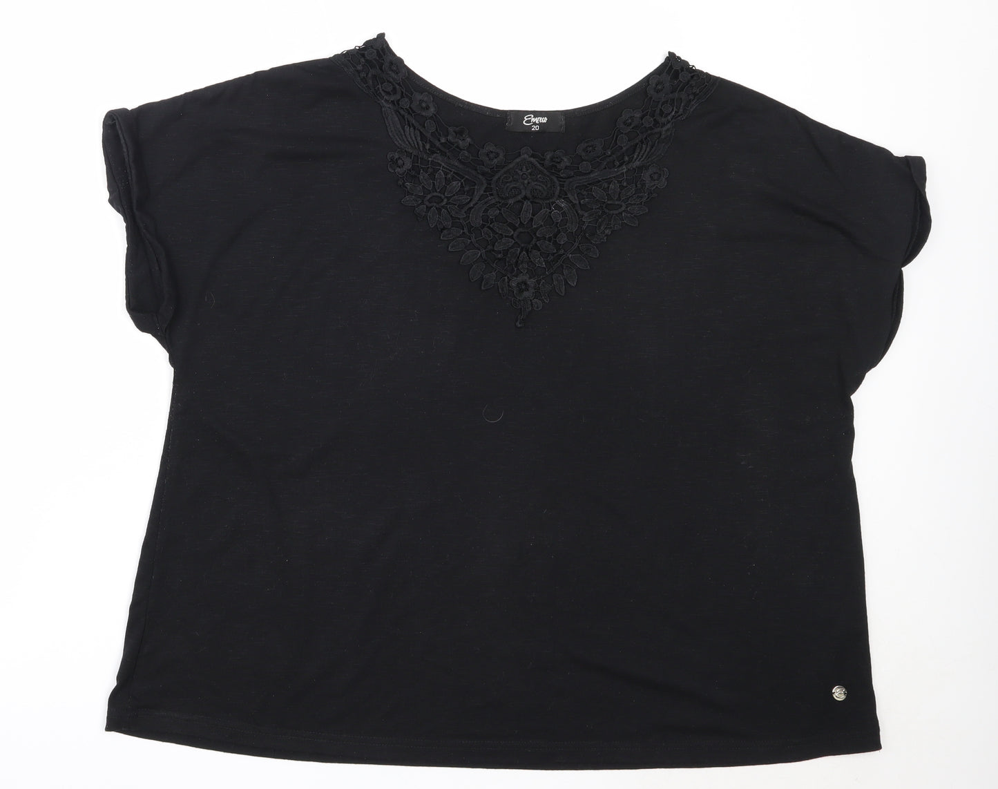 Emreco Womens Black  Polyester Basic T-Shirt Size 20 Round Neck