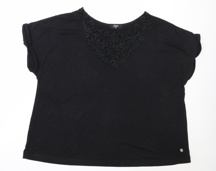 Emreco Womens Black Polyester Basic T-Shirt Size 20 Round Neck