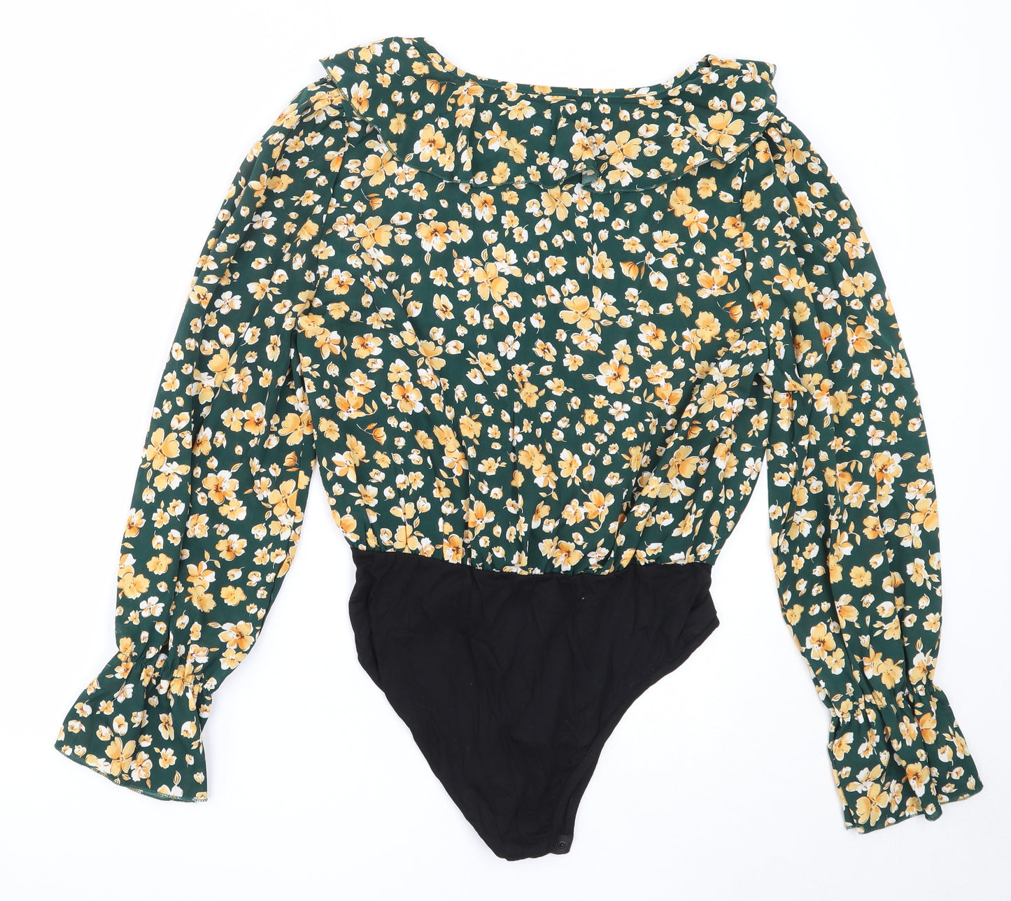 SheIn Womens Green Floral Polyester Basic Blouse Size L V-Neck