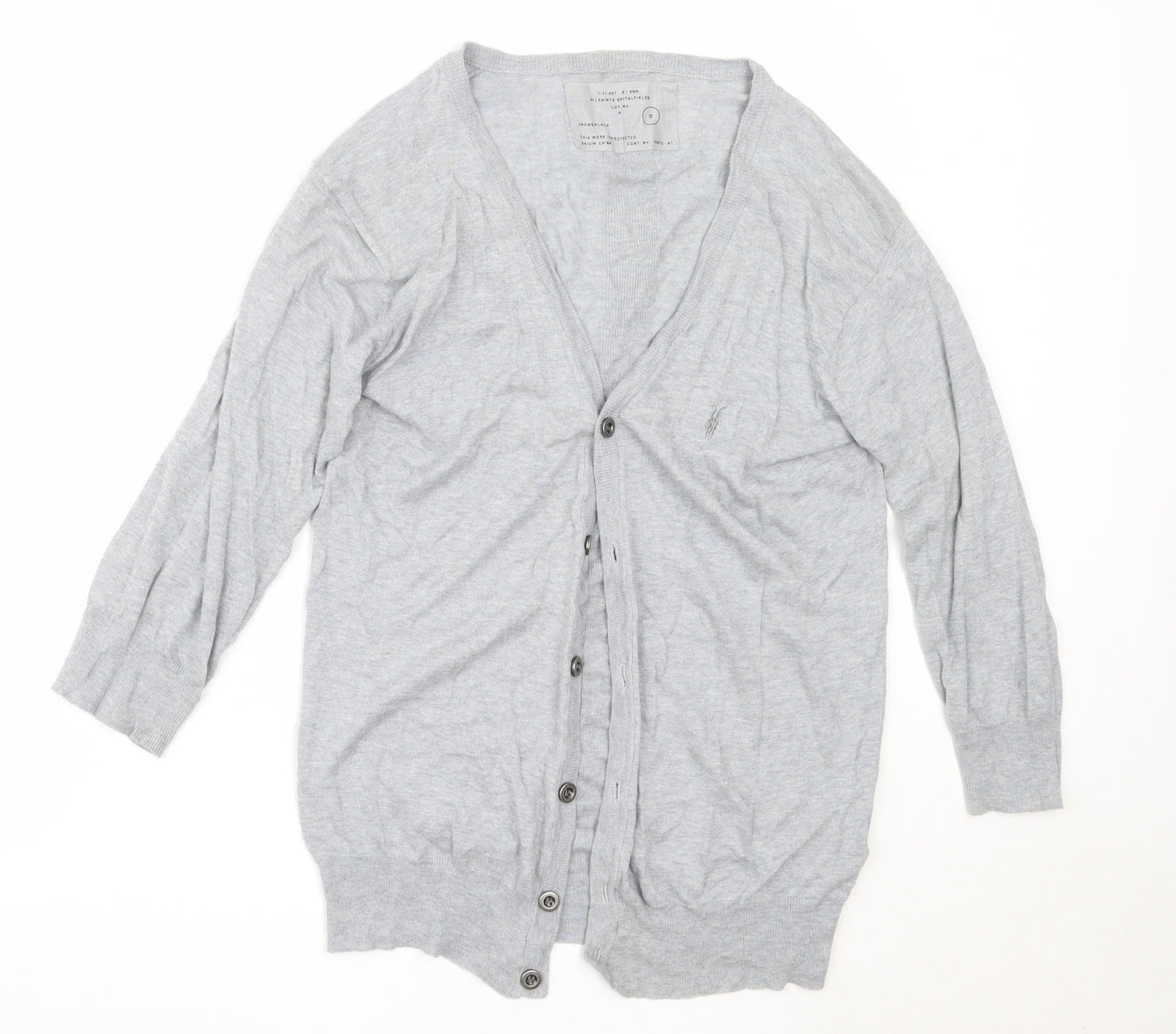 AllSaints Womens Grey V-Neck  Cotton Cardigan Jumper Size S