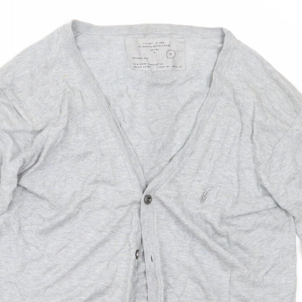 AllSaints Womens Grey V-Neck  Cotton Cardigan Jumper Size S