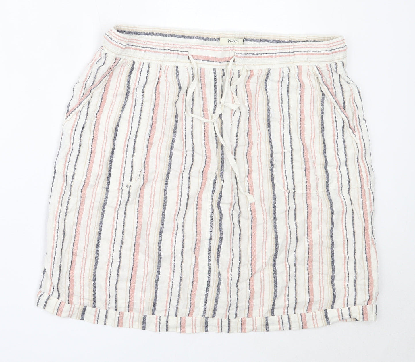 Papaya Womens White Striped Linen Mini Skirt Size 16