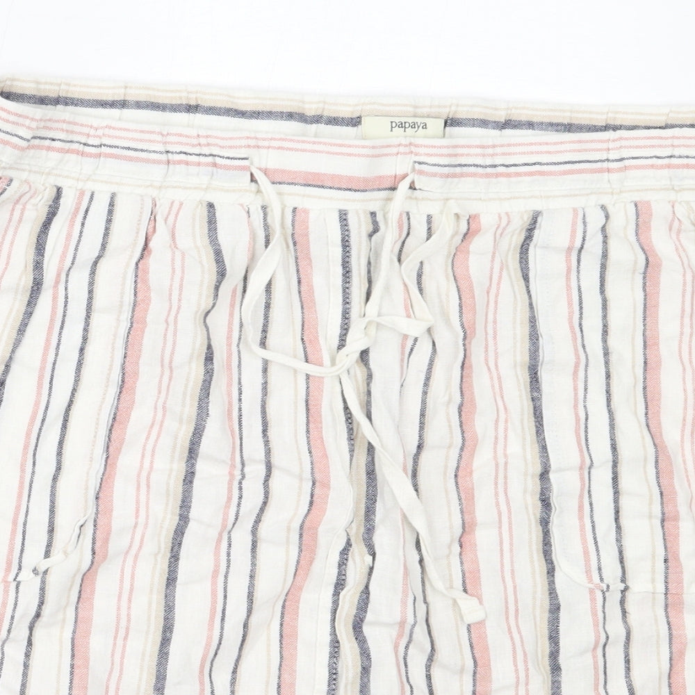 Papaya Womens White Striped Linen Mini Skirt Size 16
