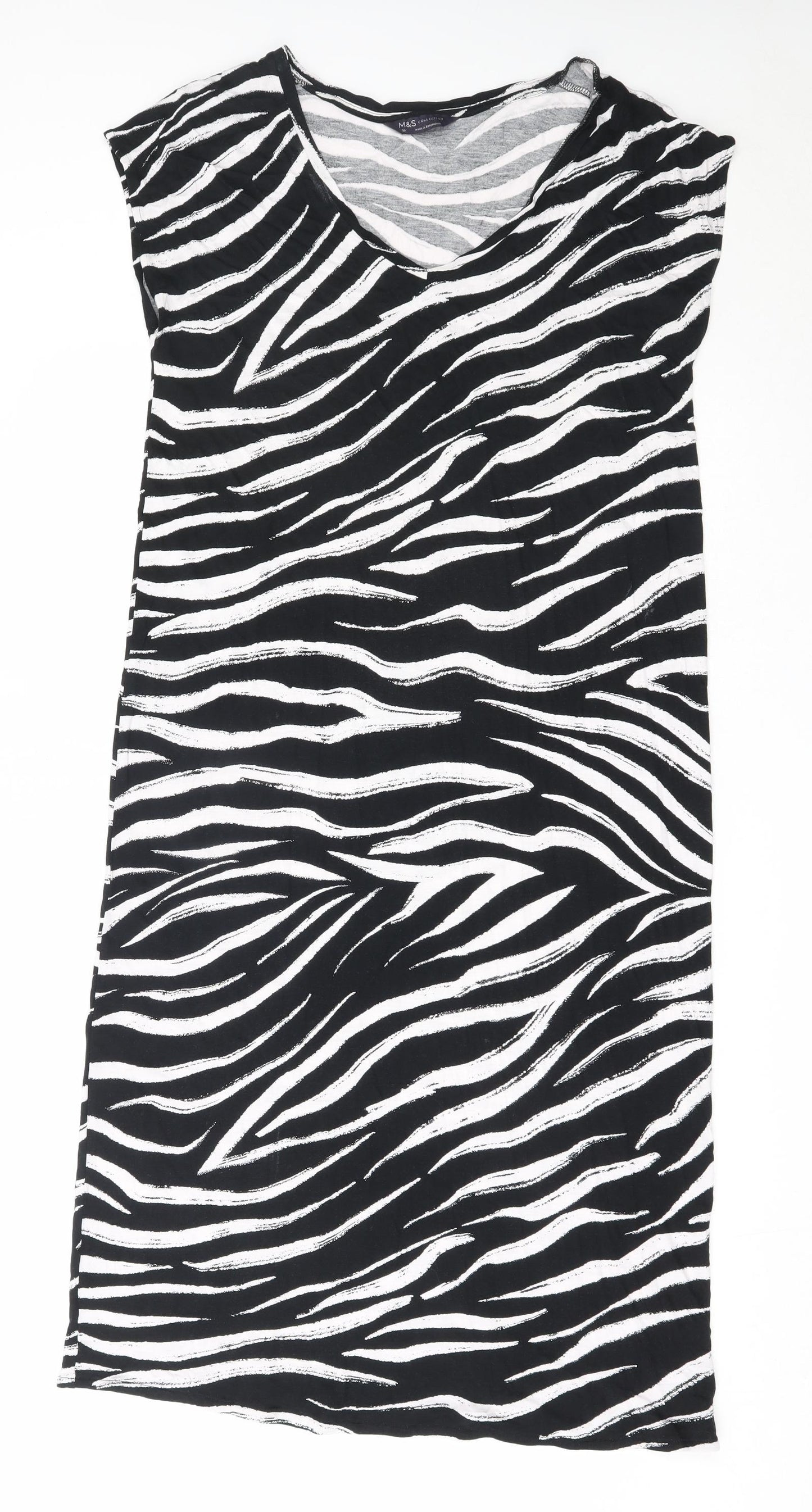 Marks and Spencer Womens Black Animal Print Viscose T-Shirt Dress  Size 10  V-Neck