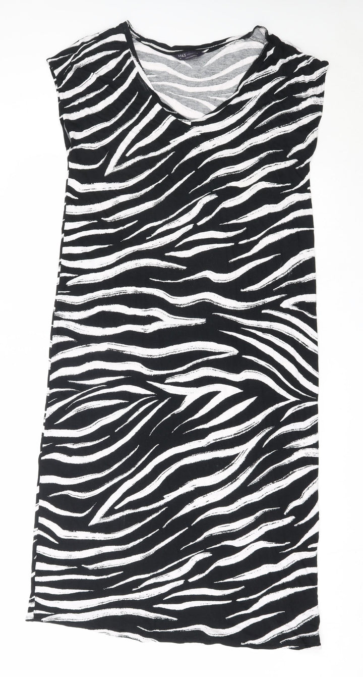Marks and Spencer Womens Black Animal Print Viscose T-Shirt Dress  Size 10  V-Neck