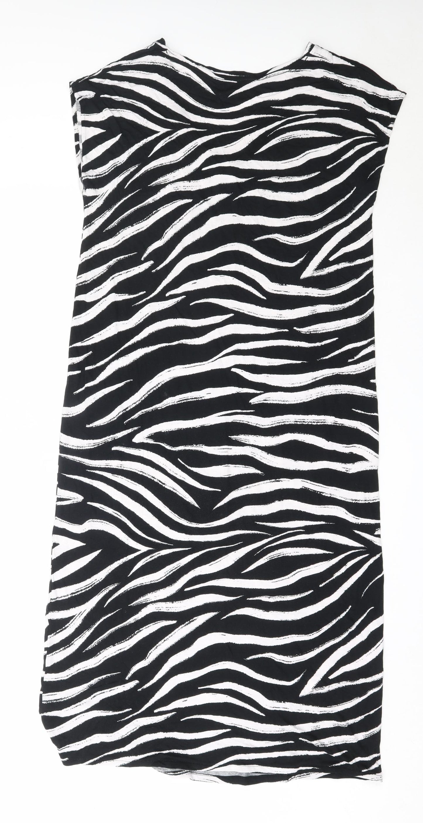 Marks and Spencer Womens Black Animal Print Viscose T-Shirt Dress  Size 10  V-Neck