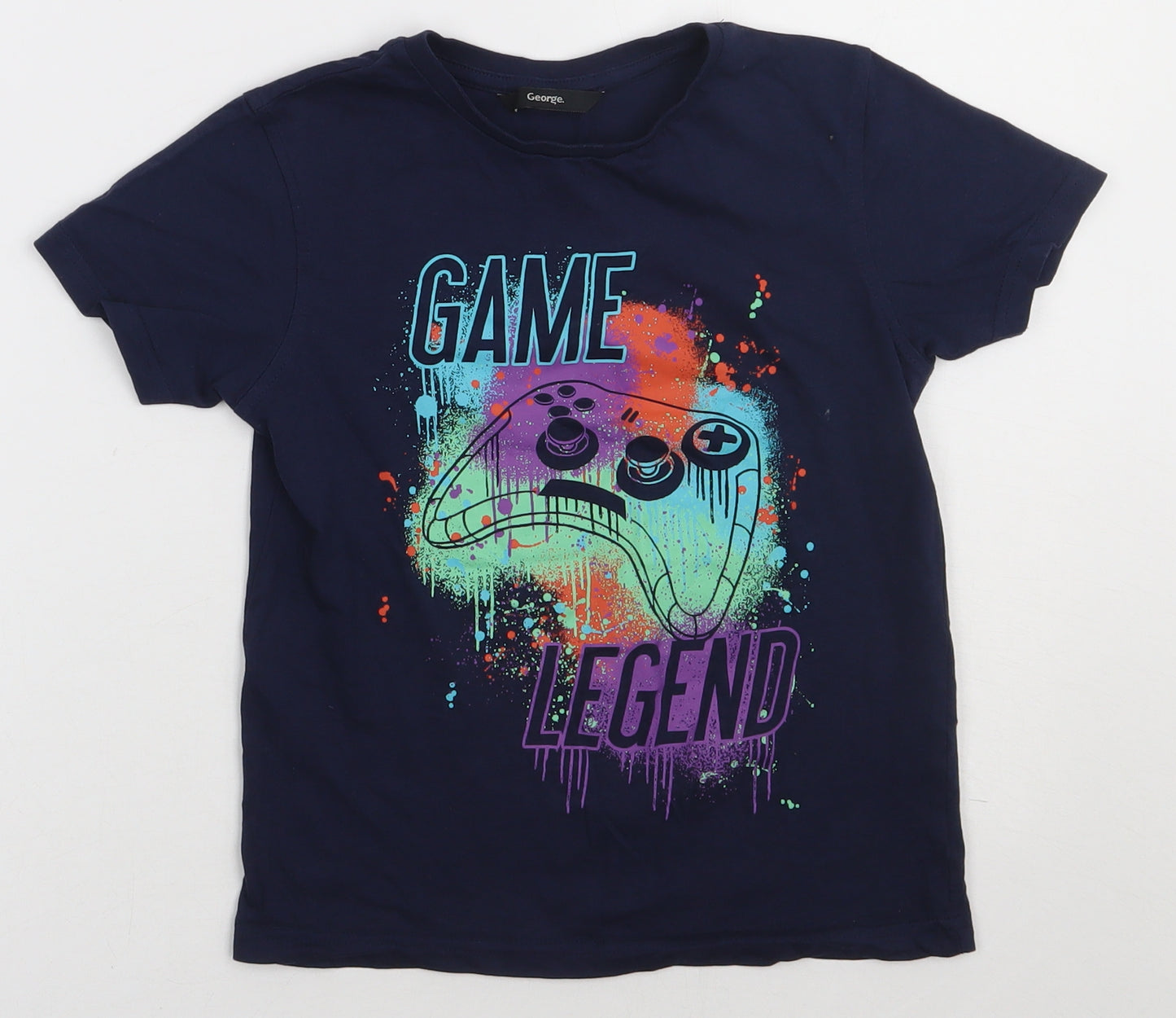 George Boys Blue  Coir Basic T-Shirt Size 7-8 Years Crew Neck Pullover - Game legend
