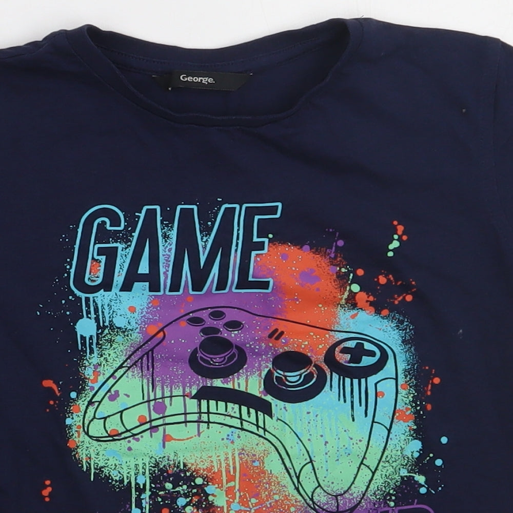 George Boys Blue  Coir Basic T-Shirt Size 7-8 Years Crew Neck Pullover - Game legend