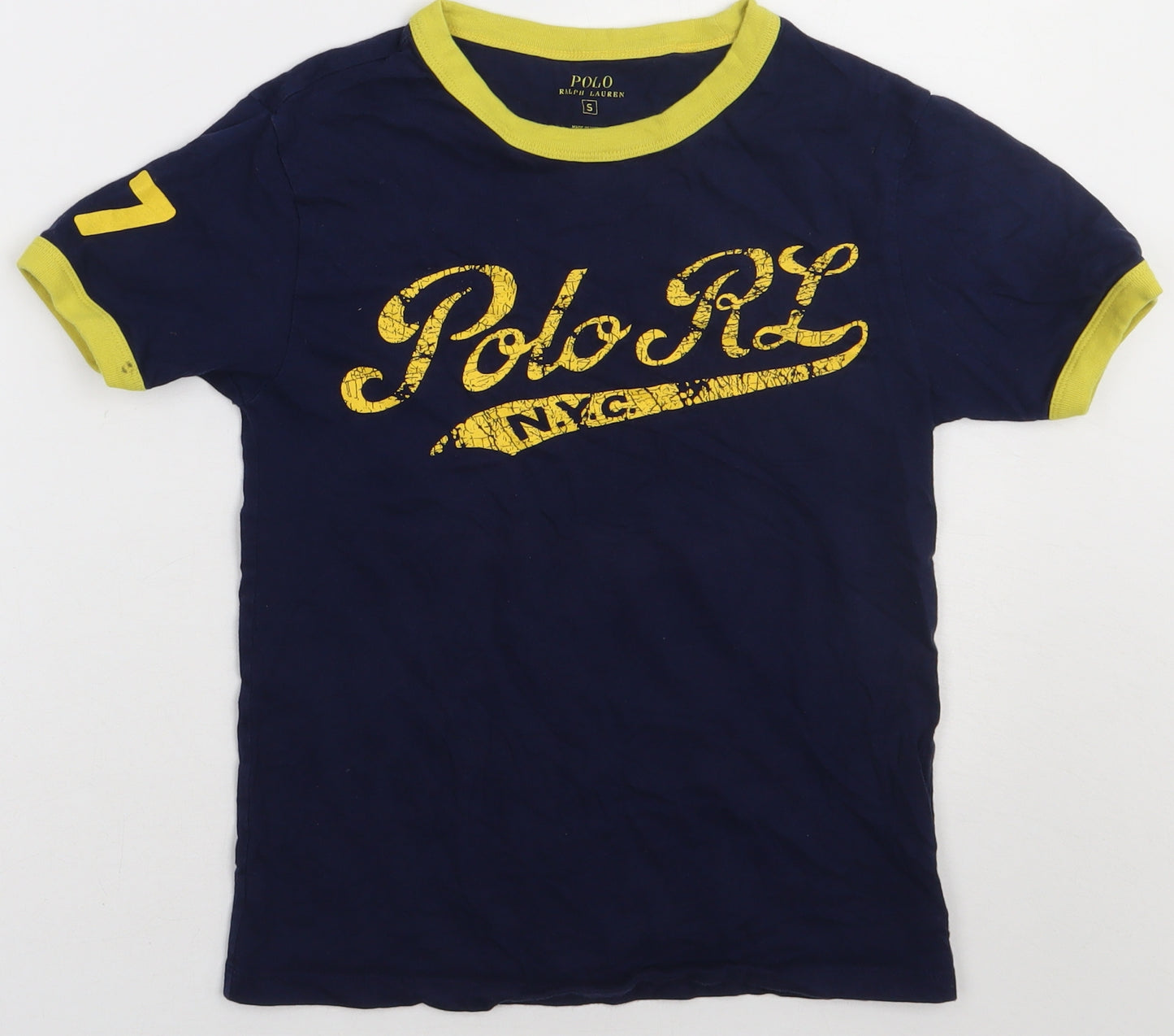 Ralph Lauren Boys Blue  Cotton Basic T-Shirt Size 7-8 Years Crew Neck Pullover