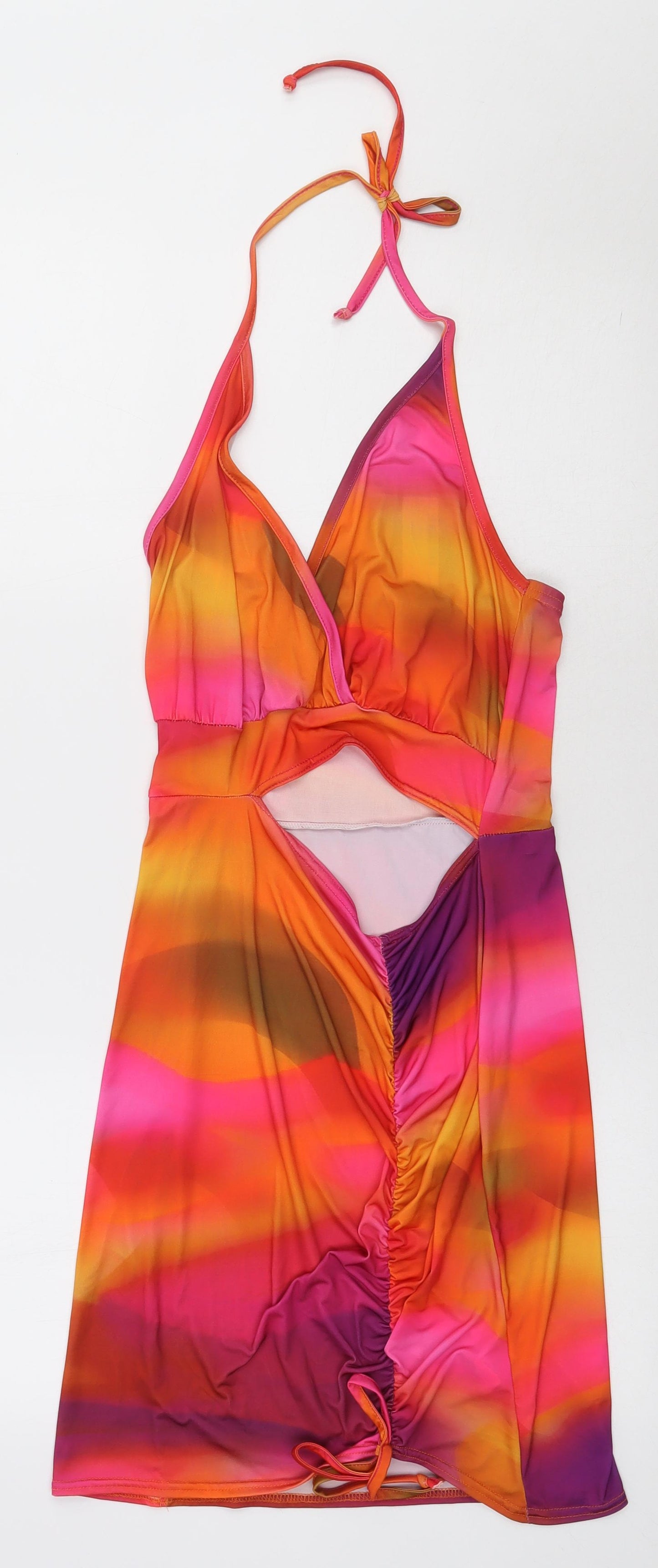 PRETTYLITTLETHING Womens Multicoloured  Polyester Bodycon  Size 12  V-Neck Tie