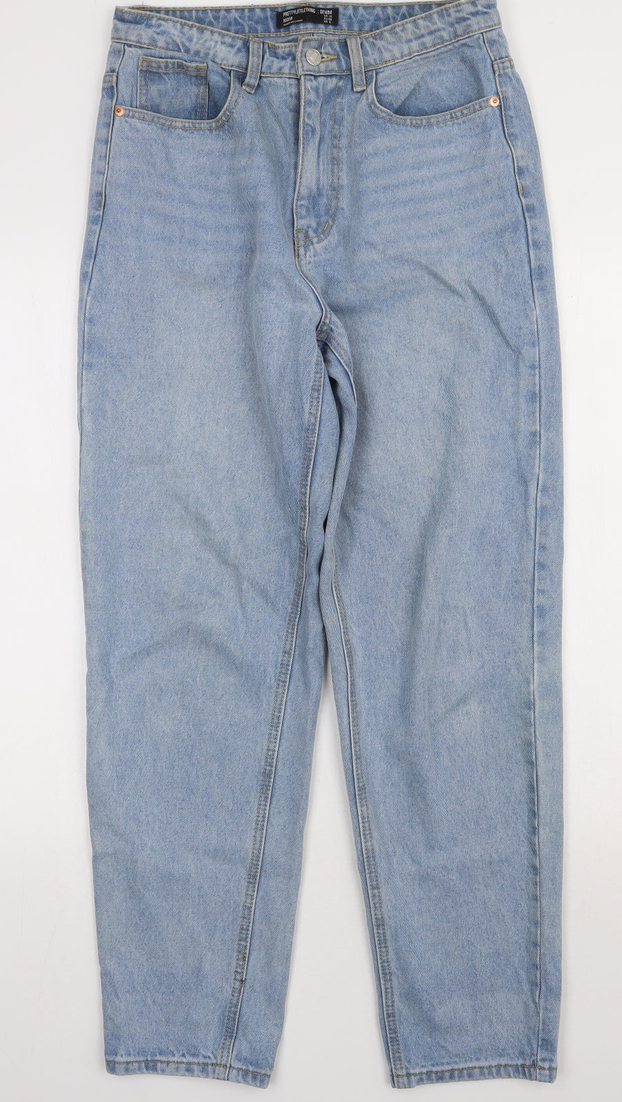 PRETTYLITTLETHING Womens Blue  Cotton Mom Jeans Size 10 L32 in Regular Button