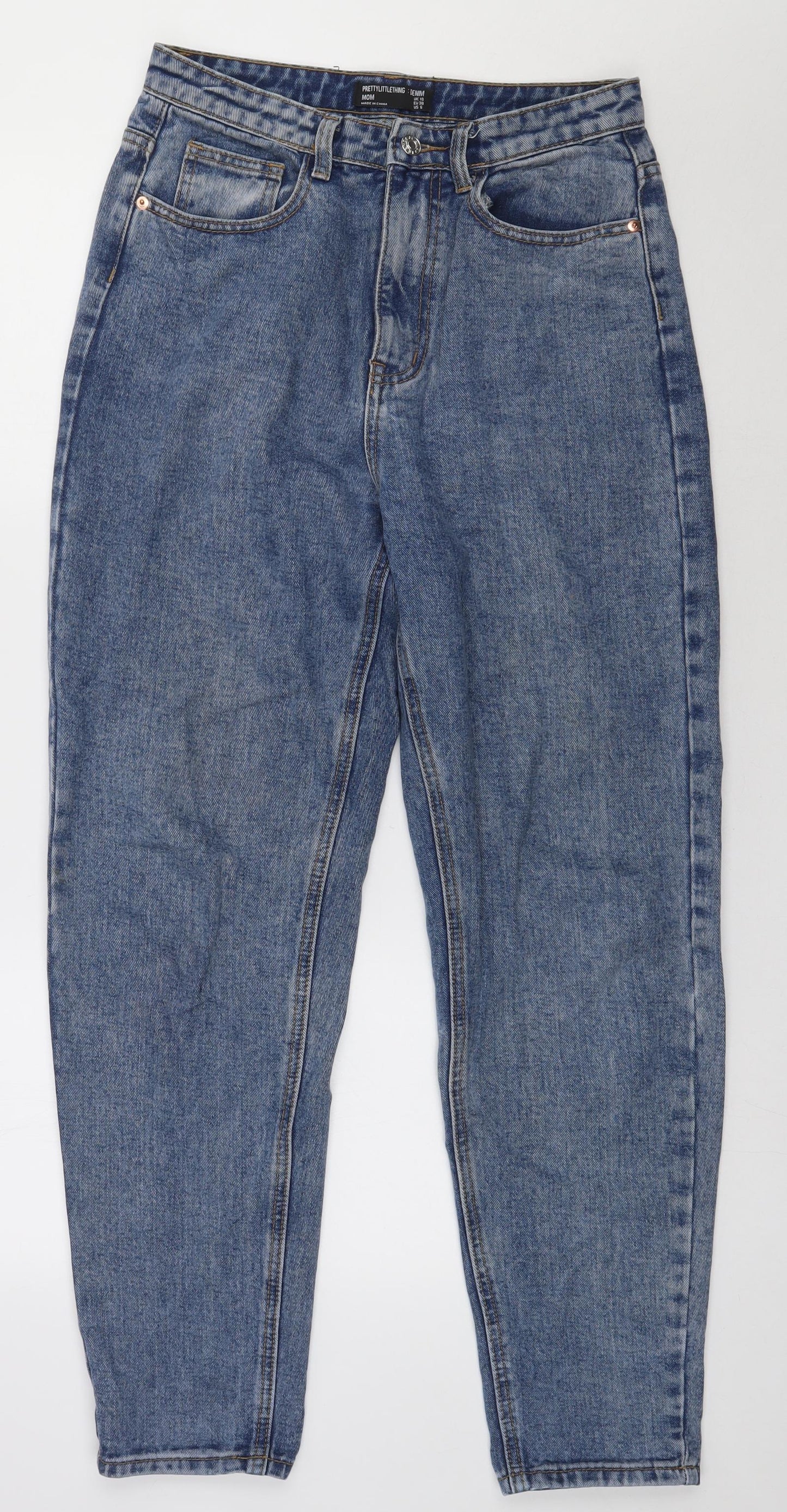 PRETTYLITTLETHING Womens Blue  Cotton Mom Jeans Size 10 L32 in Regular Button