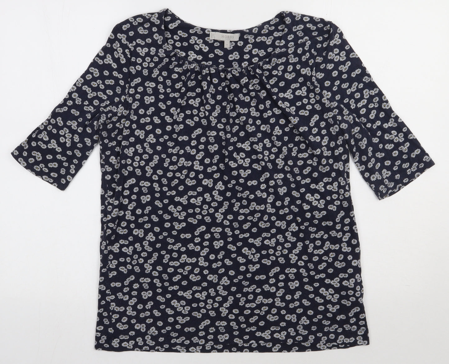 Hobbs London Womens Blue Floral Viscose Basic T-Shirt Size M Square Neck