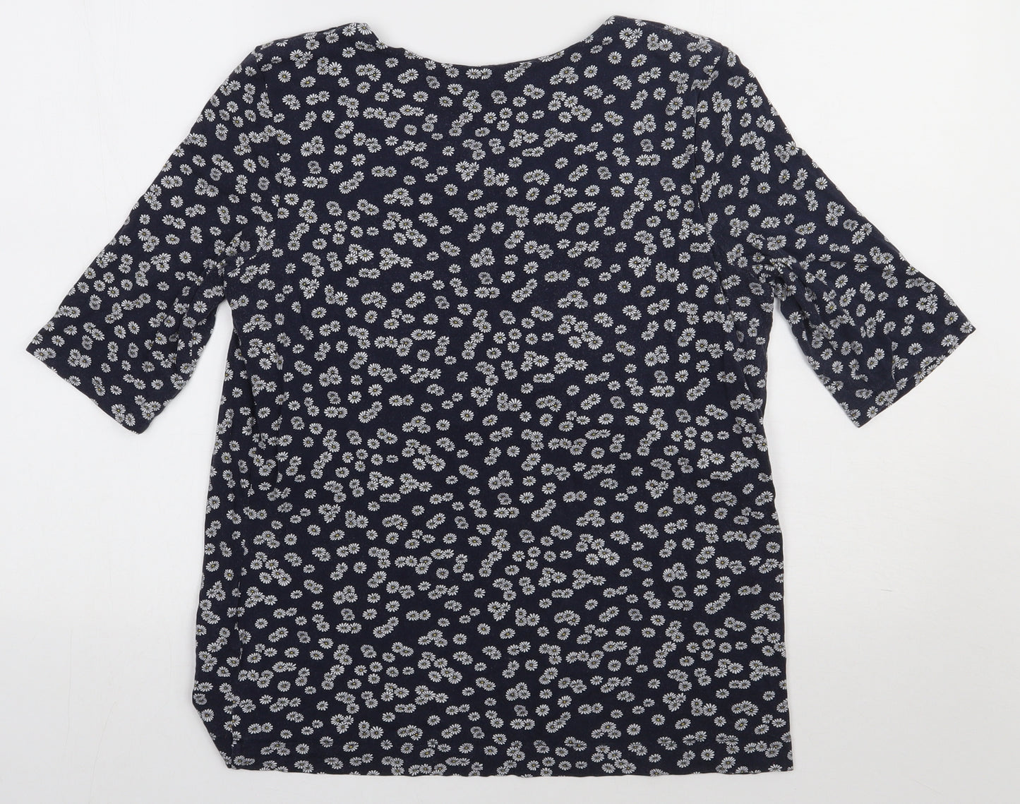 Hobbs London Womens Blue Floral Viscose Basic T-Shirt Size M Square Neck