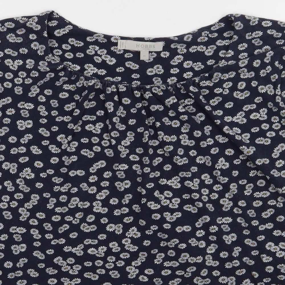 Hobbs London Womens Blue Floral Viscose Basic T-Shirt Size M Square Neck