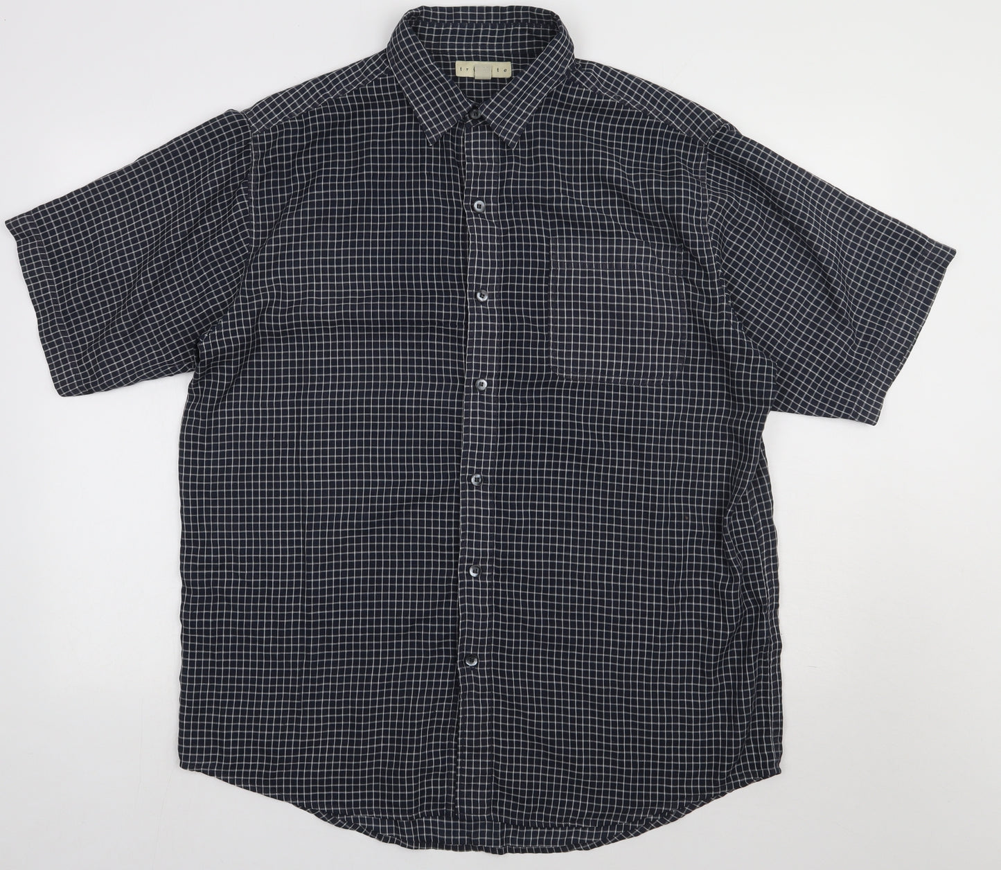 Tribute Mens Black Check Polyester  Button-Up Size L Collared Button
