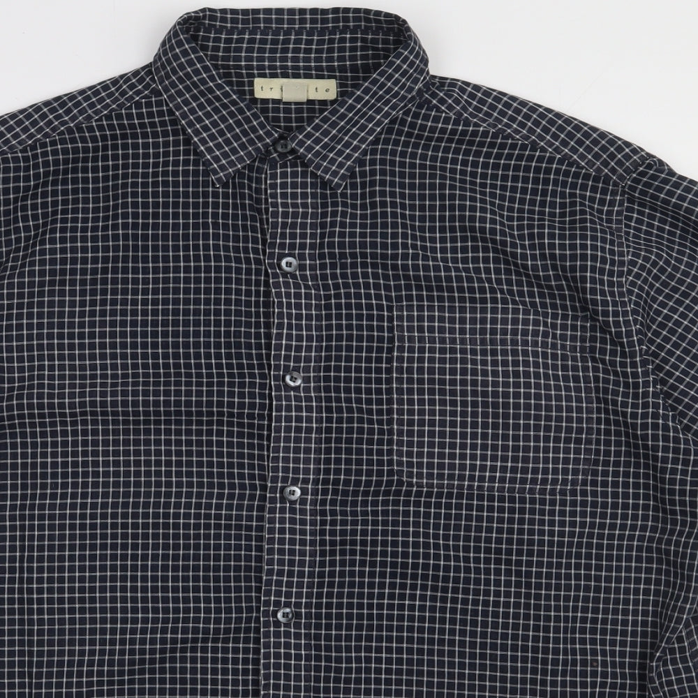 Tribute Mens Black Check Polyester  Button-Up Size L Collared Button