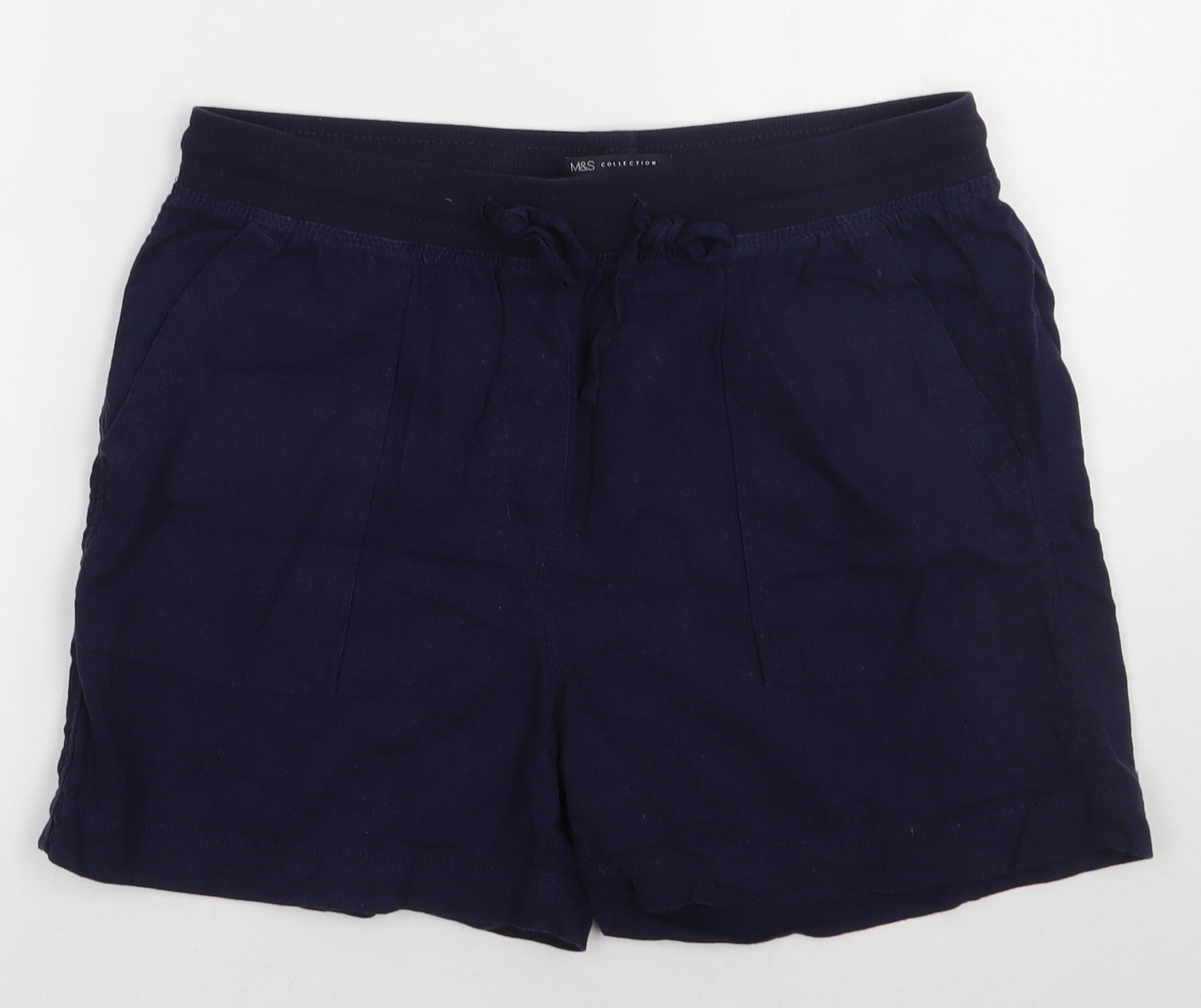 Marks and Spencer Womens Blue  Linen Sweat Shorts Size 12 L4 in Regular Tie