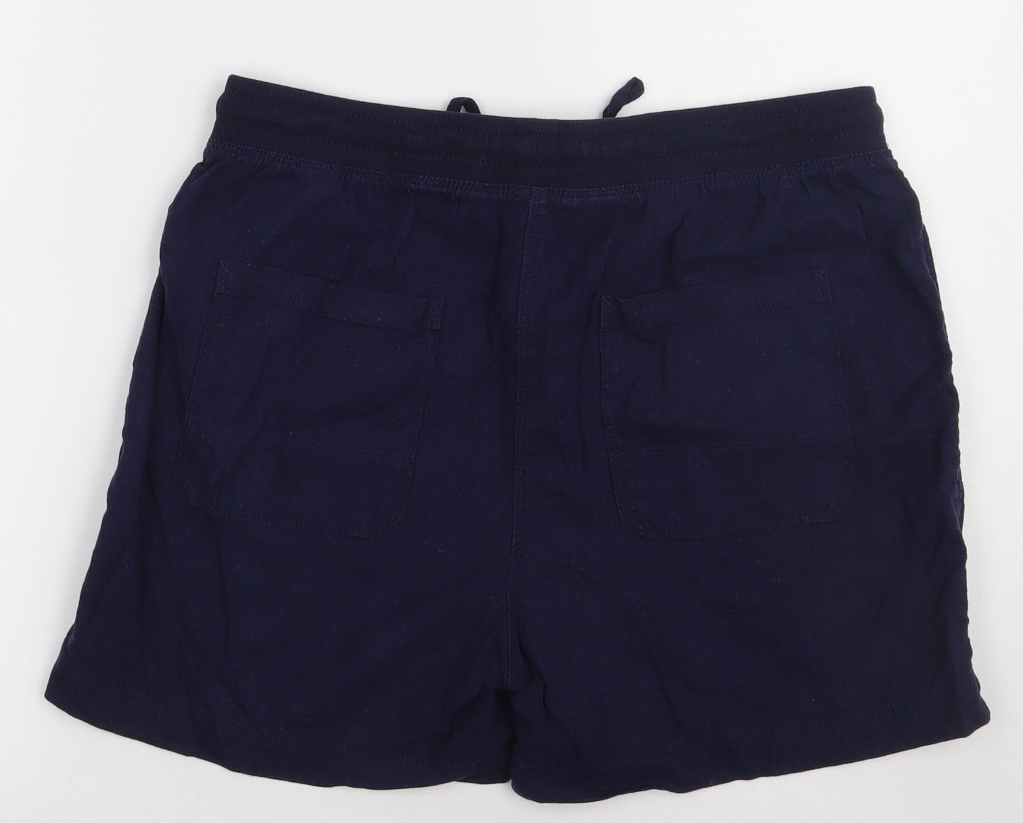 Marks and Spencer Womens Blue  Linen Sweat Shorts Size 12 L4 in Regular Tie