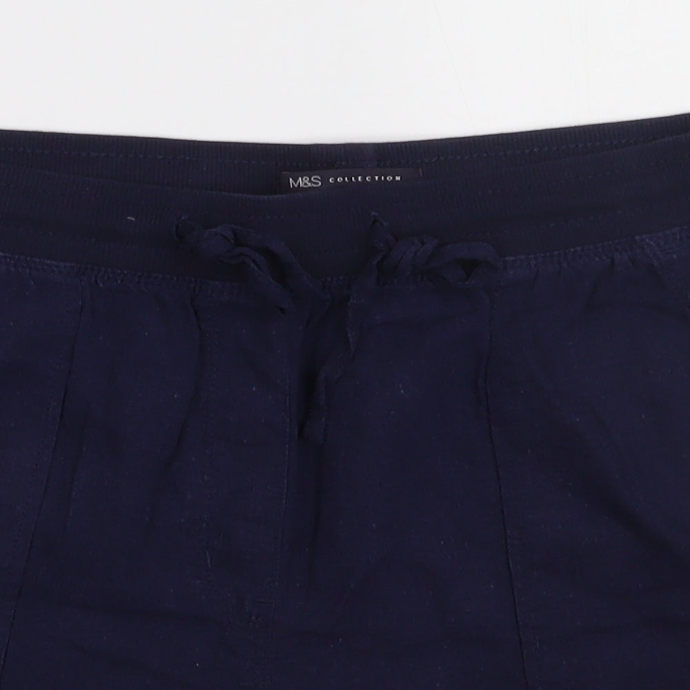 Marks and Spencer Womens Blue  Linen Sweat Shorts Size 12 L4 in Regular Tie