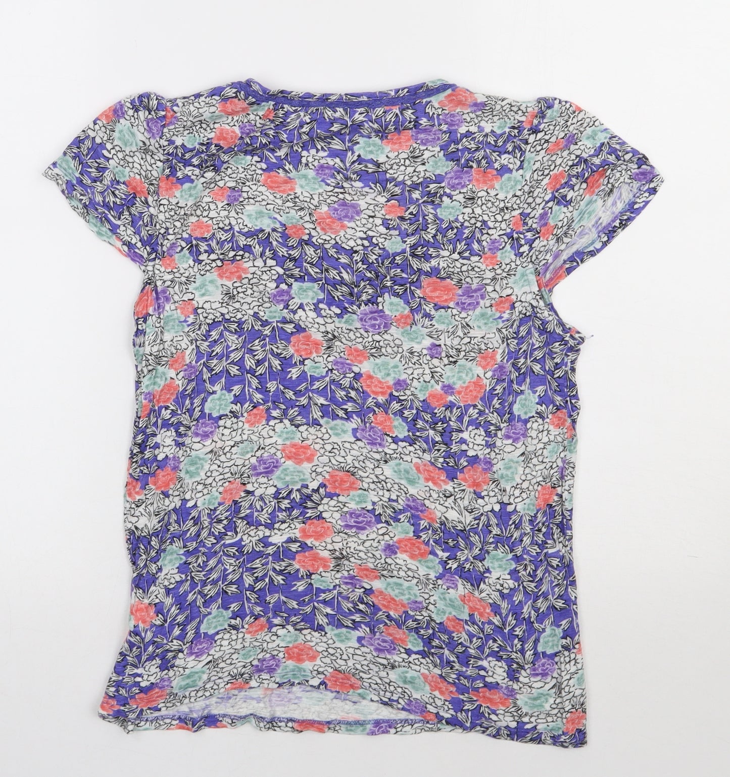 Marks and Spencer Womens Purple Floral Viscose Basic T-Shirt Size 10 V-Neck