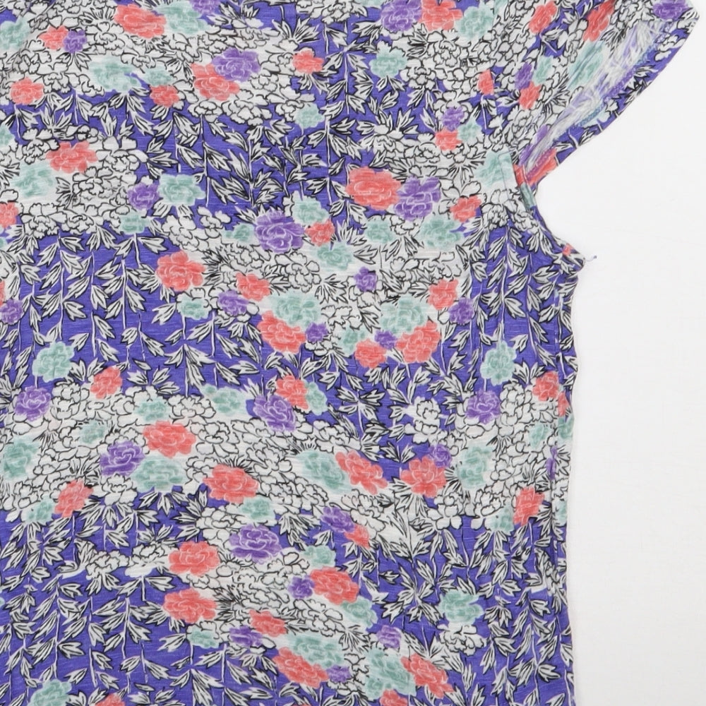 Marks and Spencer Womens Purple Floral Viscose Basic T-Shirt Size 10 V-Neck