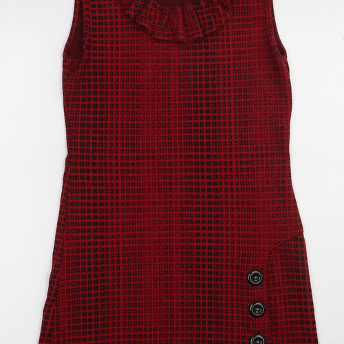 Select Womens Red Check Polyester Bodycon  Size 10  Crew Neck Pullover