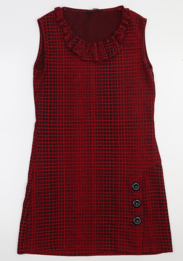 Select Womens Red Check Polyester Bodycon Size 10 Crew Neck Pullover