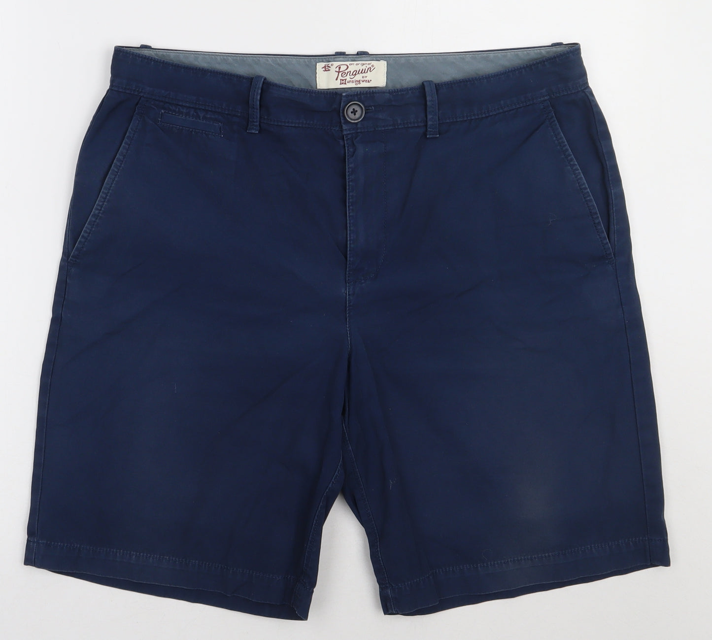 Penguin Mens Blue  Cotton Chino Shorts Size 34 L12 in Regular Button