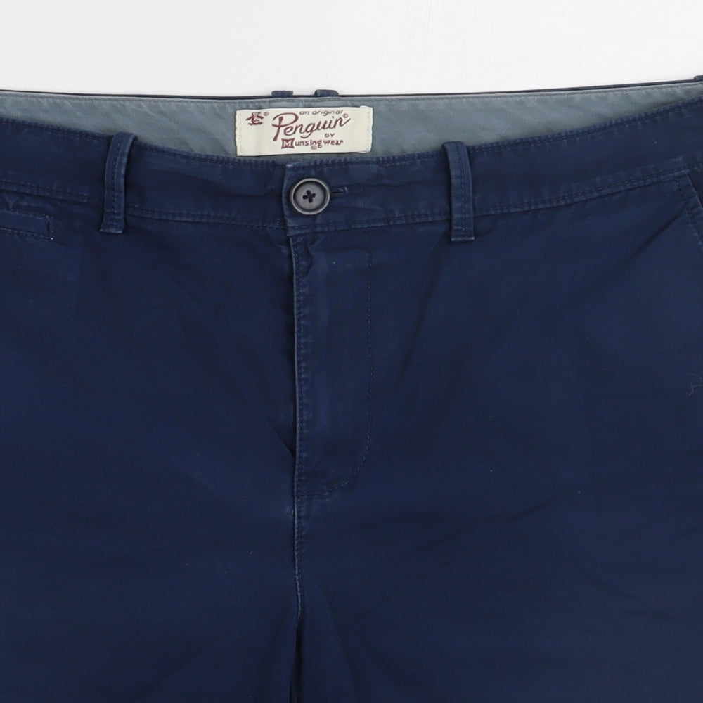 Penguin Mens Blue  Cotton Chino Shorts Size 34 L12 in Regular Button