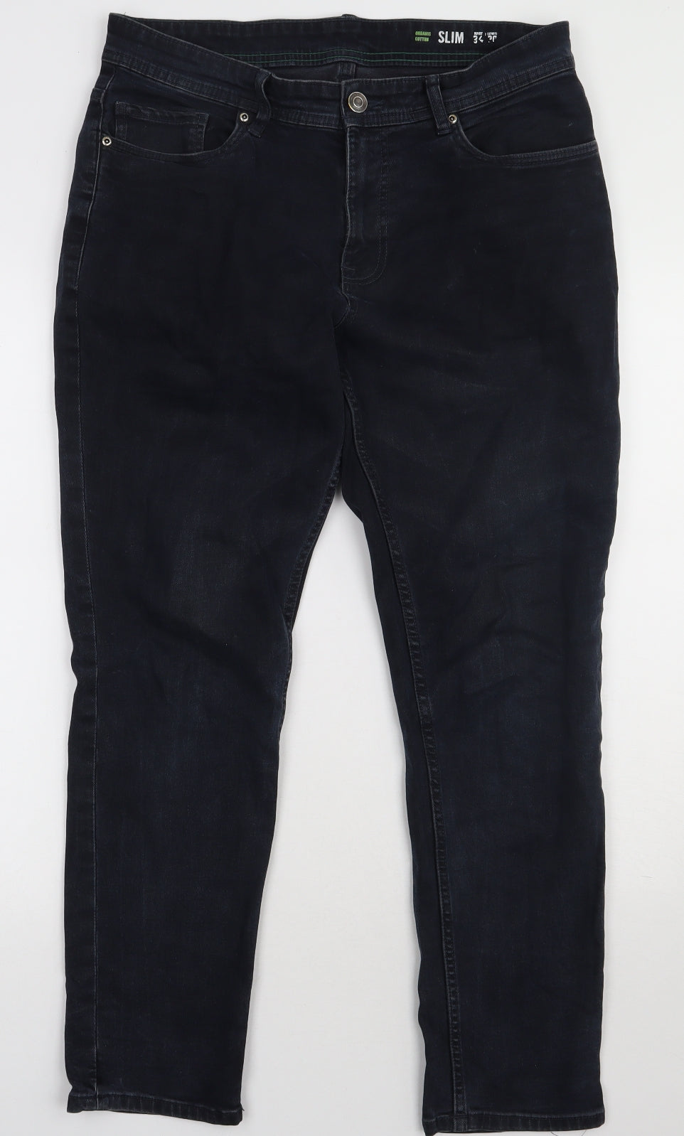 F&F Mens Blue  Cotton Straight Jeans Size 34 L30 in Slim Button