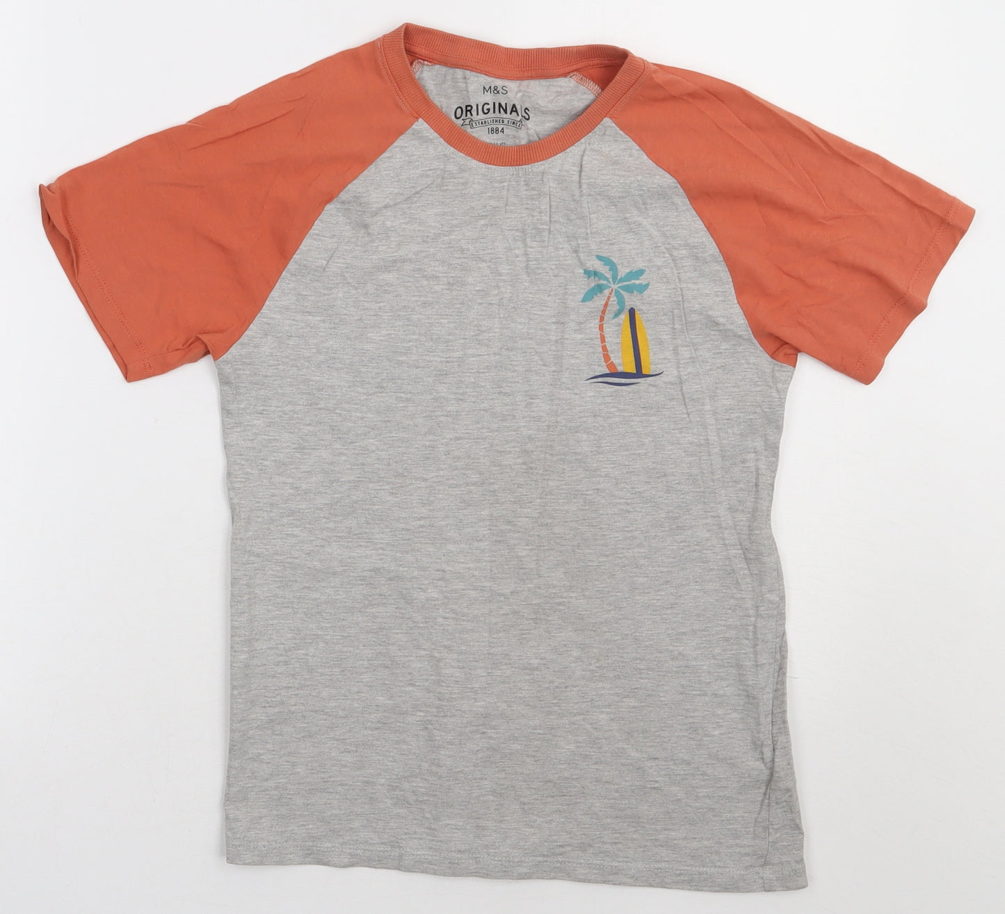 Marks and Spencer Boys Grey  Cotton Basic T-Shirt Size 10-11 Years Crew Neck Pullover