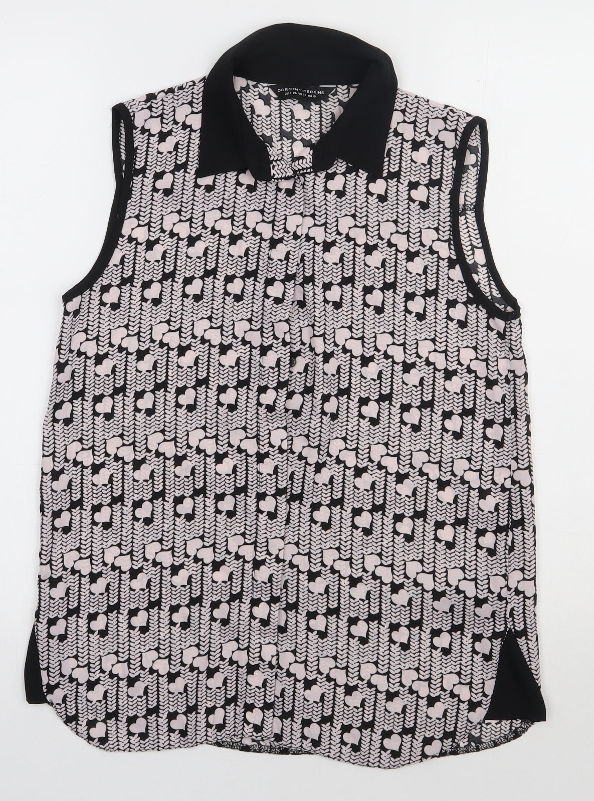 Dorothy Perkins Womens Pink Geometric Polyester Basic Button-Up Size 10 Collared - heart print