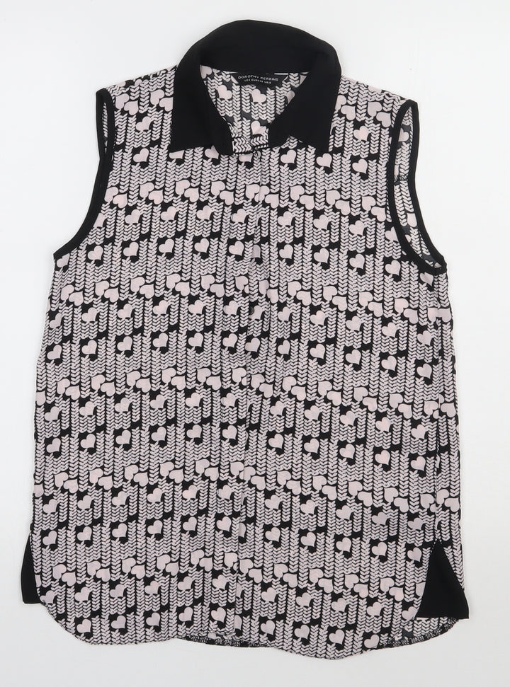 Dorothy Perkins Womens Pink Geometric Polyester Basic Button-Up Size 10 Collared - heart print