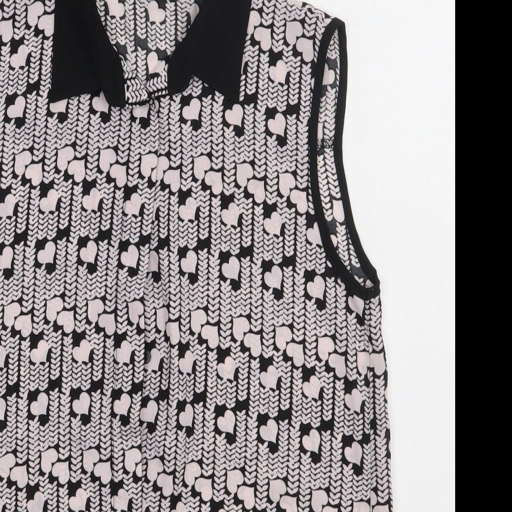 Dorothy Perkins Womens Pink Geometric Polyester Basic Button-Up Size 10 Collared - heart print