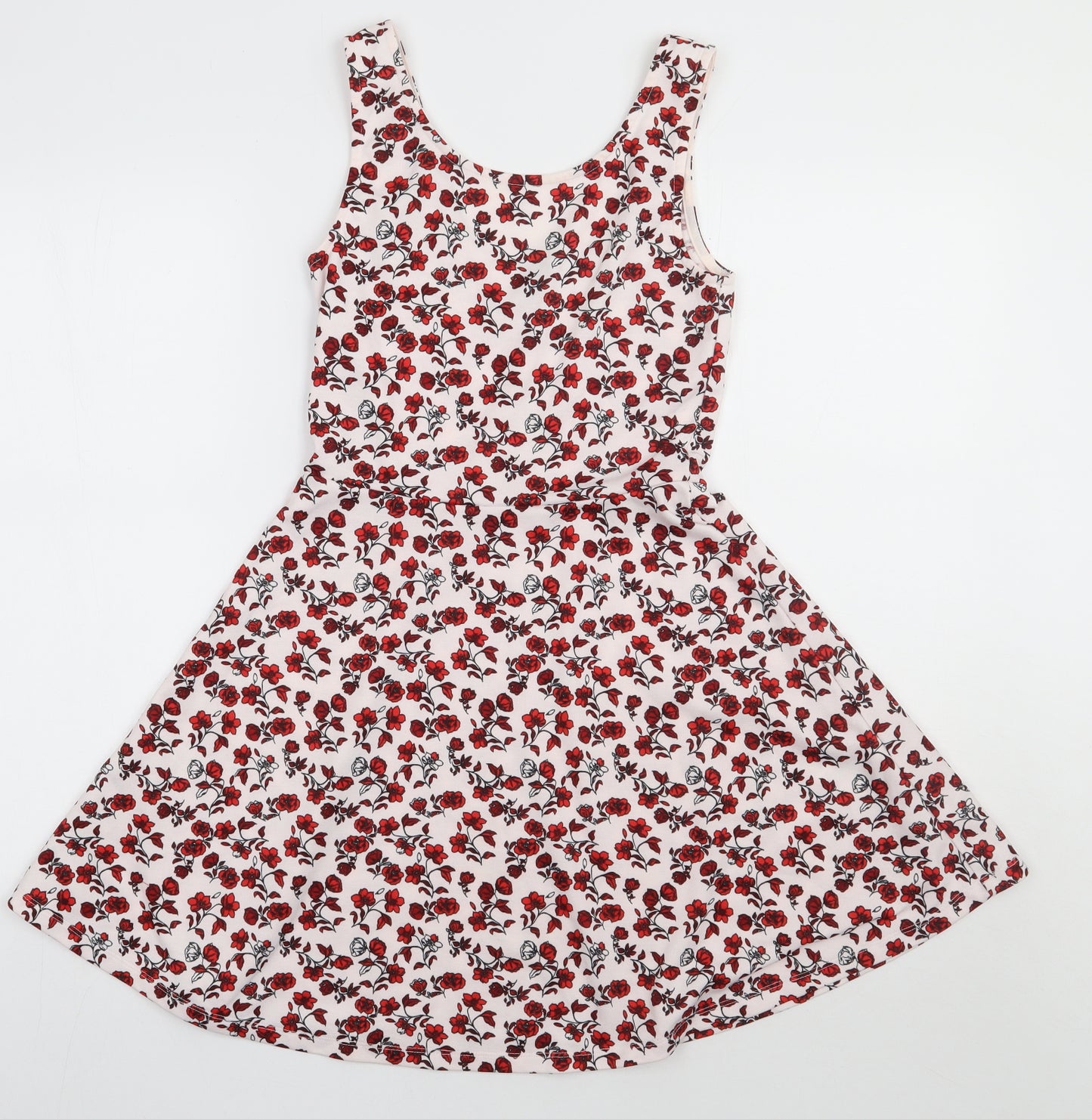 H&M Womens Red Floral Polyester A-Line  Size 10  Scoop Neck Pullover
