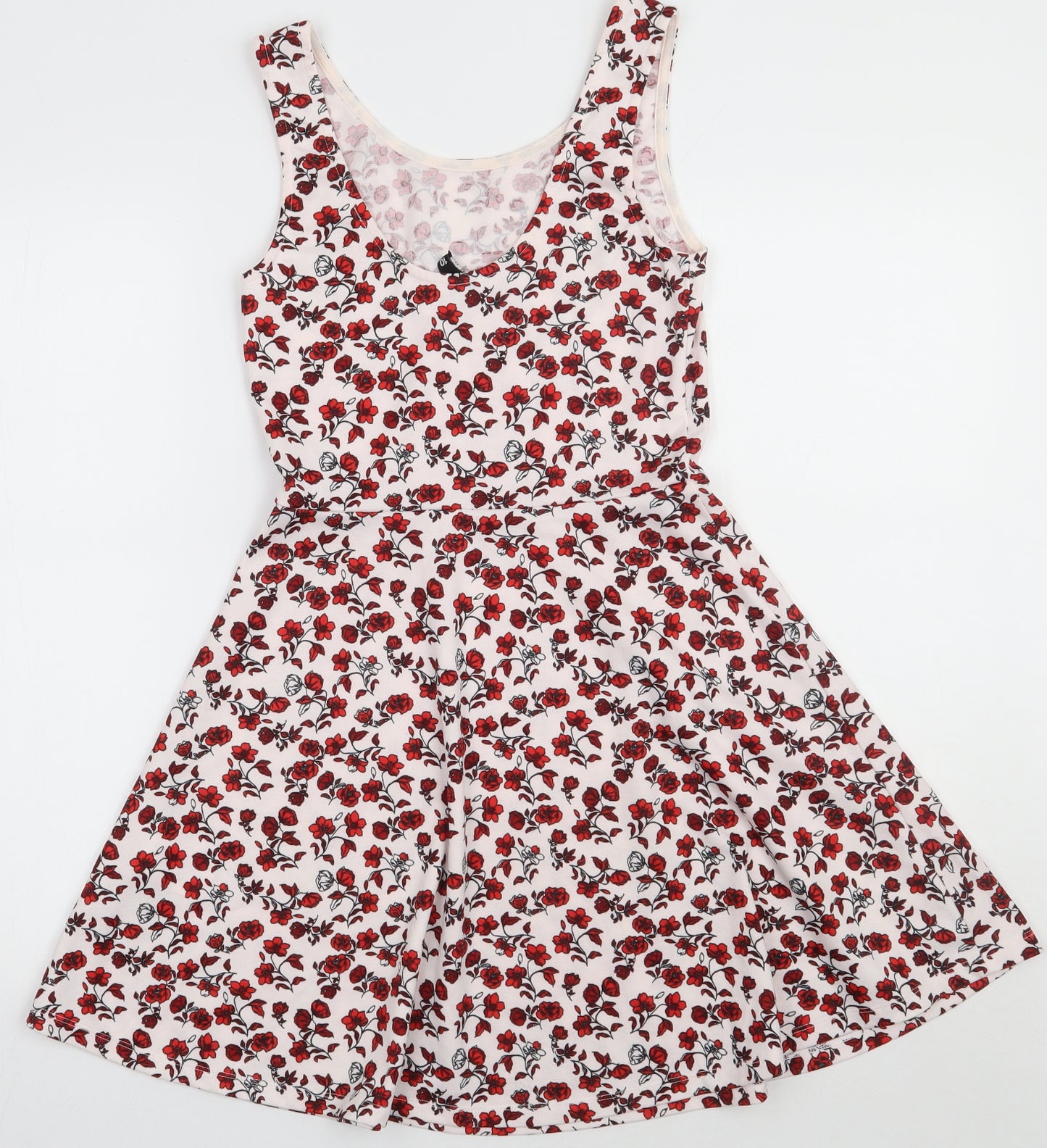 H&M Womens Red Floral Polyester A-Line  Size 10  Scoop Neck Pullover