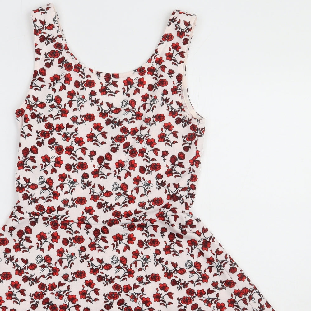 H&M Womens Red Floral Polyester A-Line  Size 10  Scoop Neck Pullover