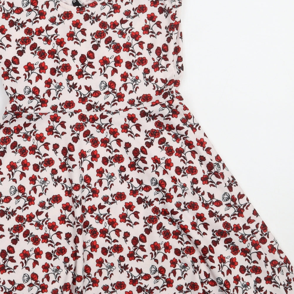 H&M Womens Red Floral Polyester A-Line  Size 10  Scoop Neck Pullover