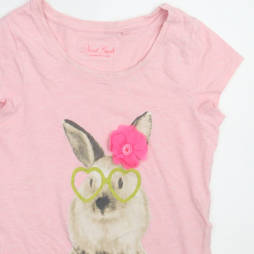 NEXT Girls Pink  Cotton Basic T-Shirt Size 12 Years Crew Neck Pullover - rabbit
