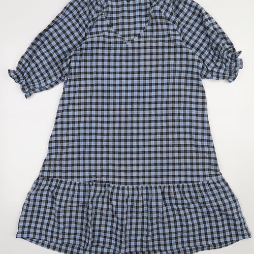 NEXT Womens Blue Check Cotton A-Line  Size 10  V-Neck Pullover