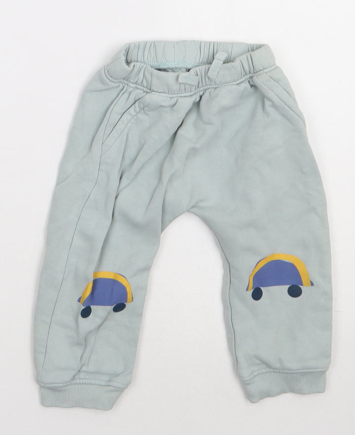 Marks and Spencer Girls Green  Cotton Jogger Trousers Size 12-18 Months  Tie - Car