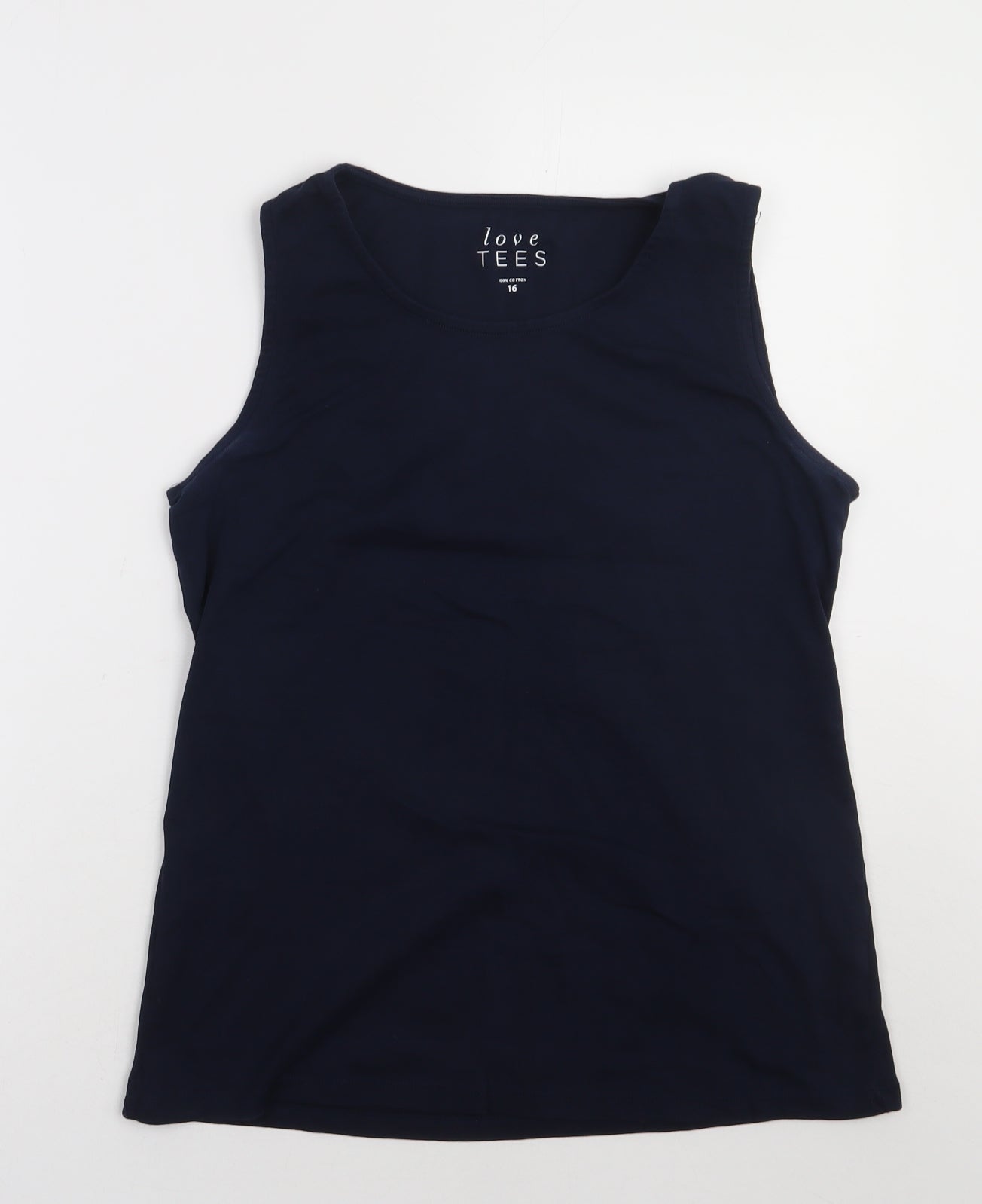 Bonmarché Womens Blue  Cotton Basic Tank Size 16 Crew Neck