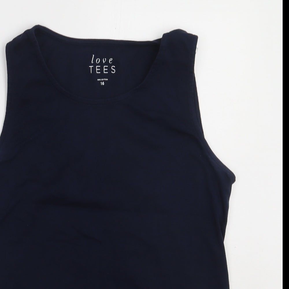 Bonmarché Womens Blue  Cotton Basic Tank Size 16 Crew Neck