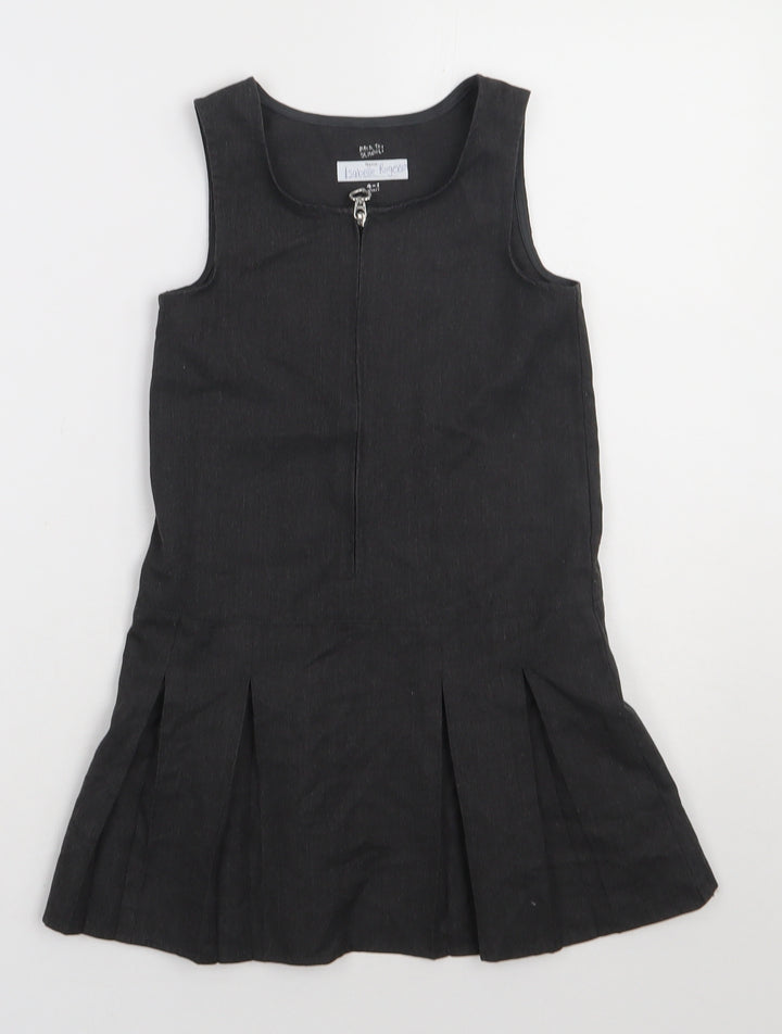 Preworn Girls Grey Polyester A-Line Size 4-5 Years Scoop Neck Zip - school Wear