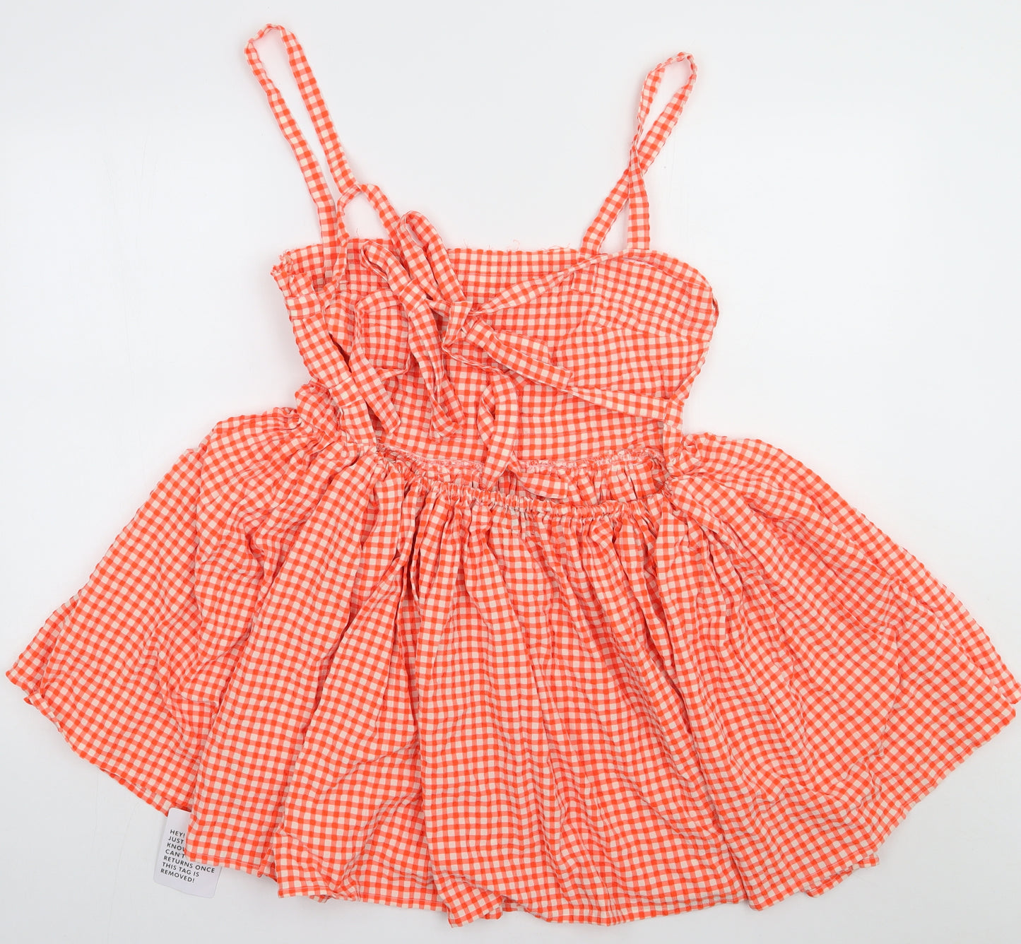 ASOS Womens Orange Check Polyester A-Line  Size 12  Square Neck Pullover