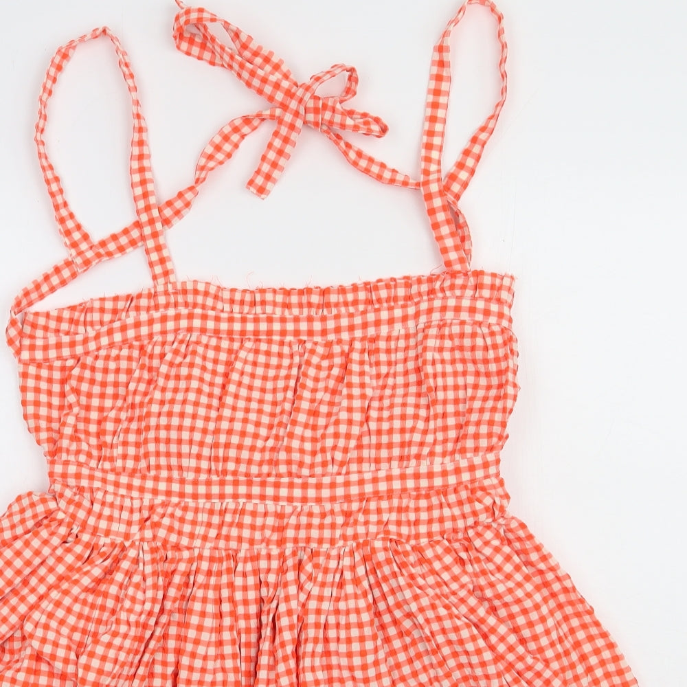 ASOS Womens Orange Check Polyester A-Line  Size 12  Square Neck Pullover